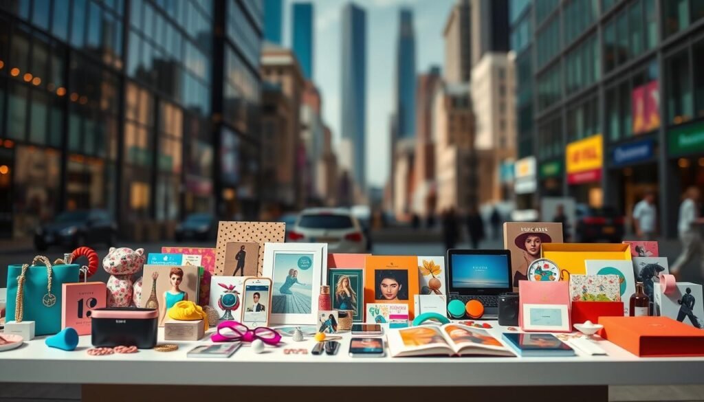 A vibrant, dynamic catalog showcasing a diverse range of social commerce products. In the foreground, a variety of colorful, visually appealing items are displayed, including fashion accessories, home decor, and digital offerings. In the middle ground, the catalog is presented on a sleek, minimalist platform, with clean lines and a modern aesthetic. The background features a blurred, out-of-focus cityscape, suggesting the urban, connected nature of the social commerce landscape. The overall mood is one of excitement, innovation, and the intersection of technology and commerce. The lighting is bright and natural, highlighting the products' details and textures. The camera angle is slightly elevated, creating a sense of depth and emphasizing the catalog's comprehensive offering.